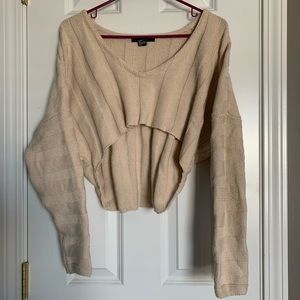 🤍🤎 Cream High-Low Off-the-shoulder sweater